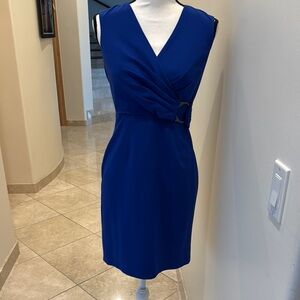 Calvin Klein Blue Sheath Midi Dress V-Neck Sleeveless